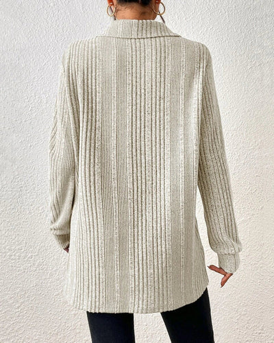 Geribbelde effen top met revers