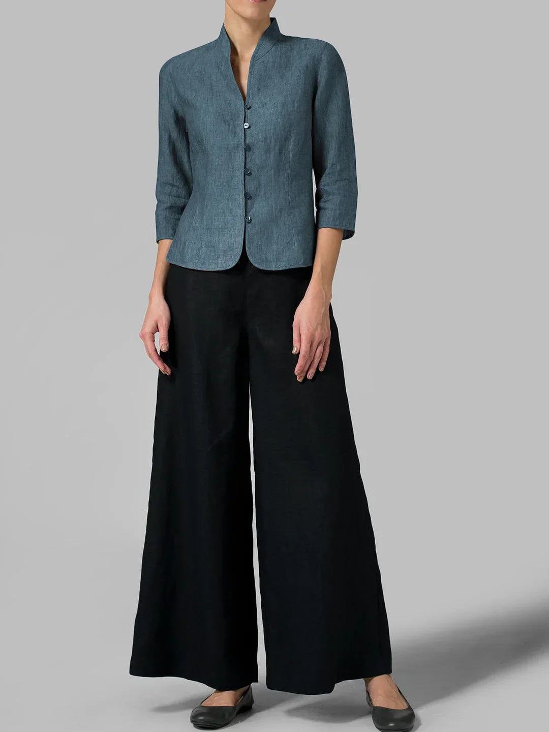 Brynna Damesblouse – Hoogwaardige Chambray met Stand-up Kraag-3