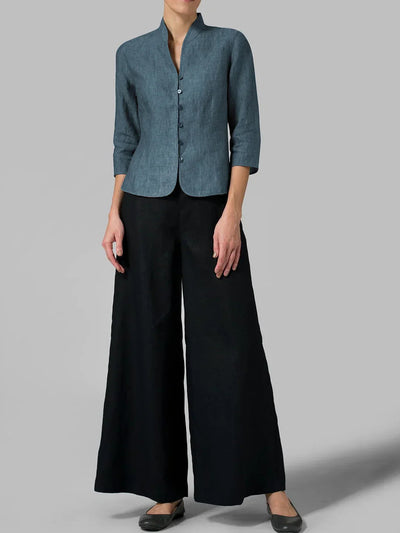 Brynna Damesblouse – Hoogwaardige Chambray met Stand-up Kraag-3