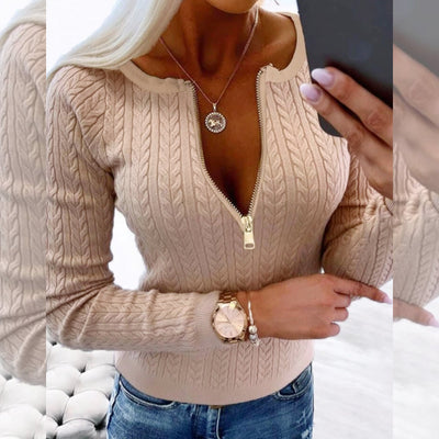 Selena | Trui met ronde hals en ritssluiting