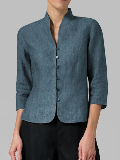 Brynna Damesblouse – Hoogwaardige Chambray met Stand-up Kraag-4
