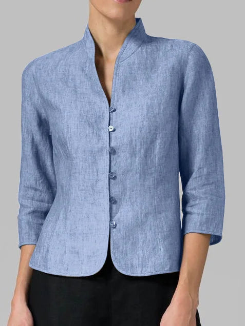 Variant image for Brynna Damesblouse – Hoogwaardige Chambray met Stand-up Kraag-1