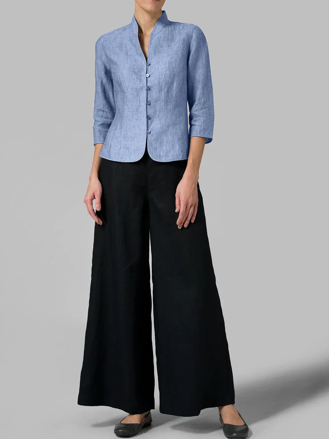 Brynna Damesblouse – Hoogwaardige Chambray met Stand-up Kraag-2