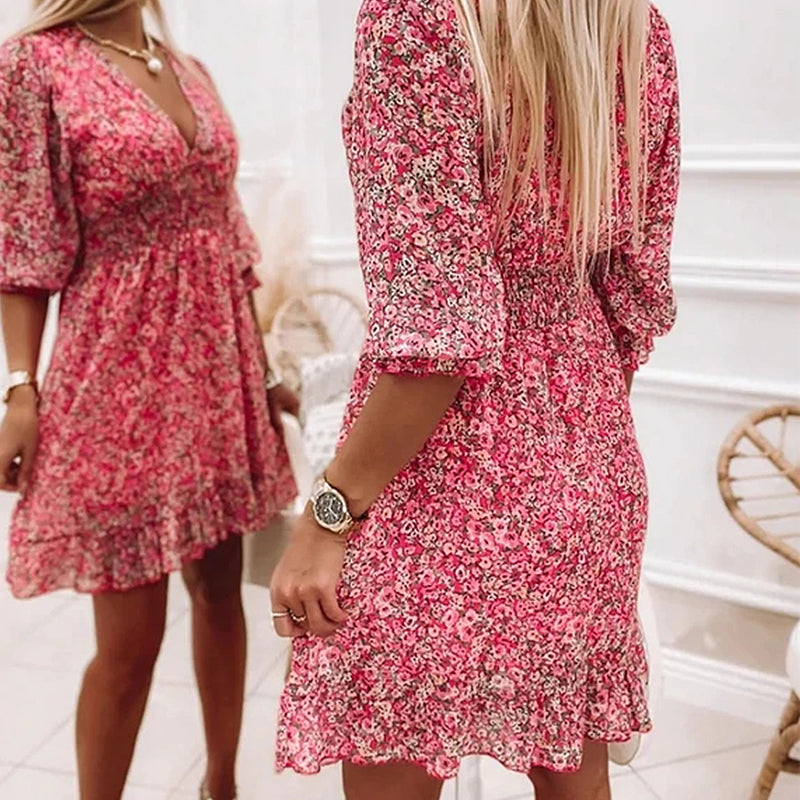 Zomerjurk - Floral met Puffmouwen Dames-2