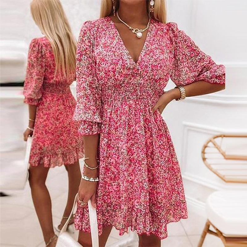 Zomerjurk - Floral met Puffmouwen Dames-1