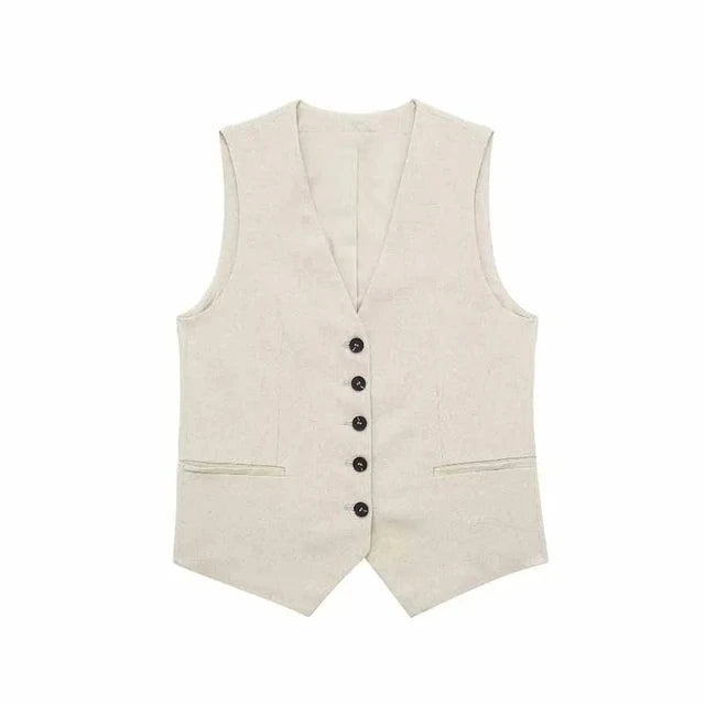 Eliza | Mouwloze Blazer met V-hals en Korte Broek