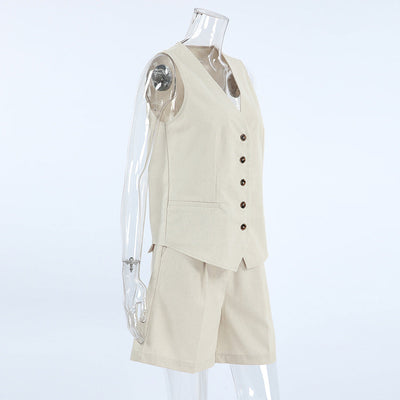 Eliza | Mouwloze Blazer met V-hals en Korte Broek