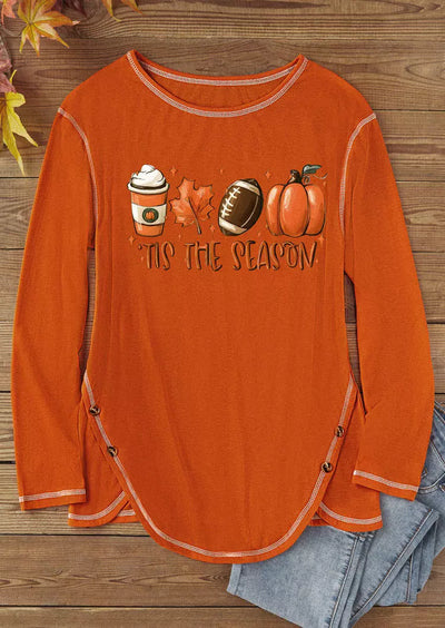 Tis het Seizoen Pompoen Voetbal Maple Leaf Koffie Truitje Oranje