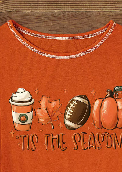Tis het Seizoen Pompoen Voetbal Maple Leaf Koffie Truitje Oranje