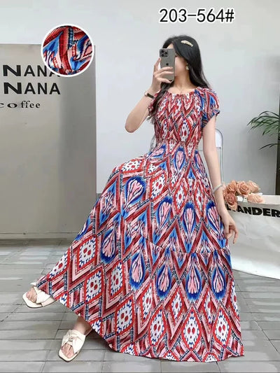 Athena | Lange Maxi Jurk met Korte Mouwen