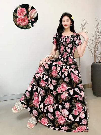 Athena | Lange Maxi Jurk met Korte Mouwen