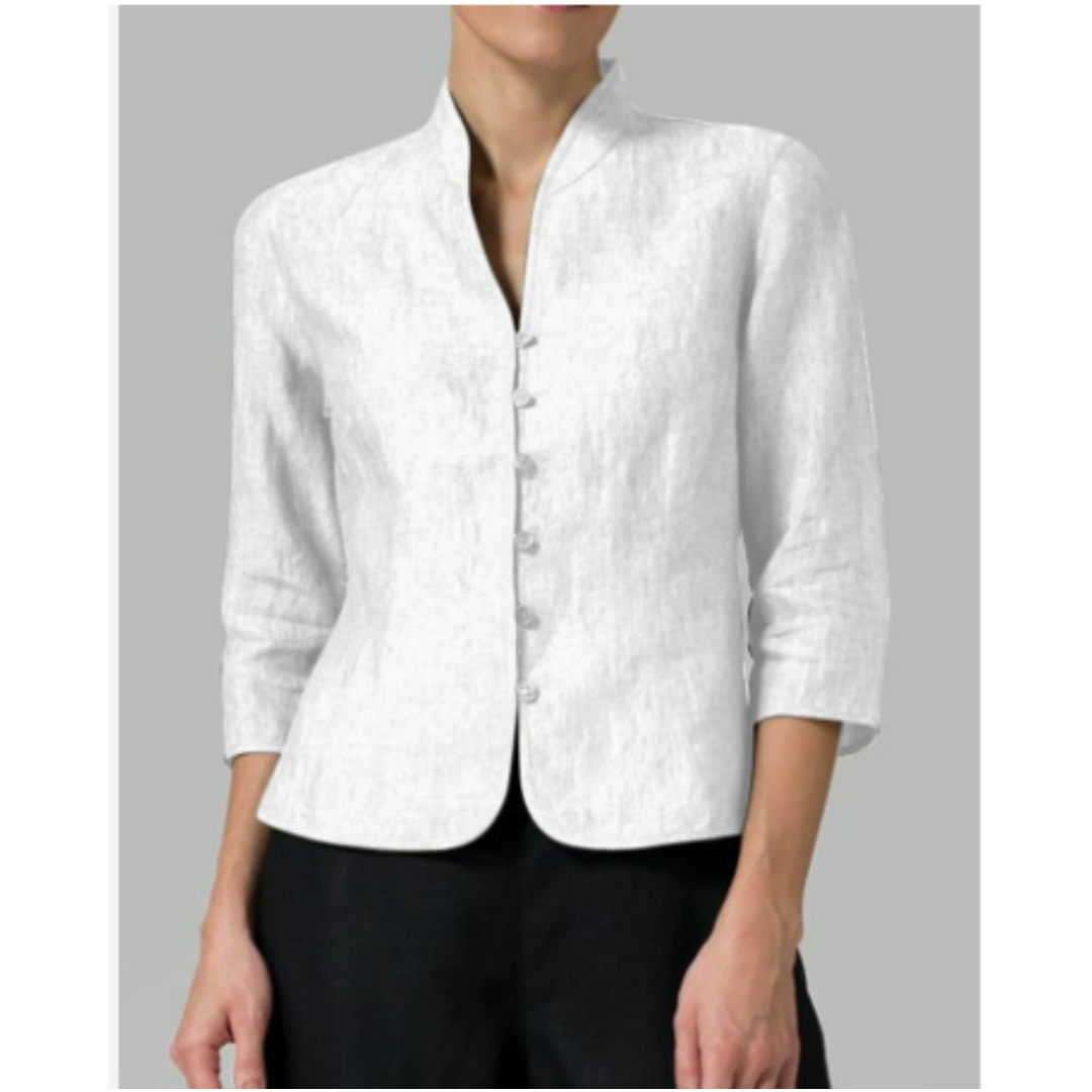 Brynna Damesblouse – Hoogwaardige Chambray met Stand-up Kraag-5