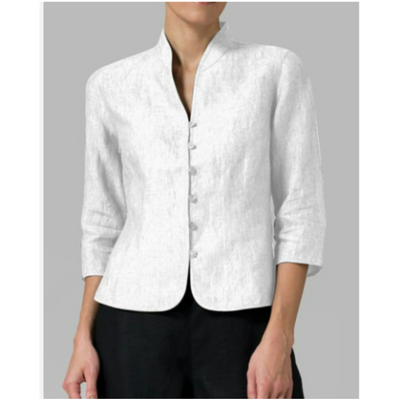 Brynna Damesblouse – Hoogwaardige Chambray met Stand-up Kraag-5