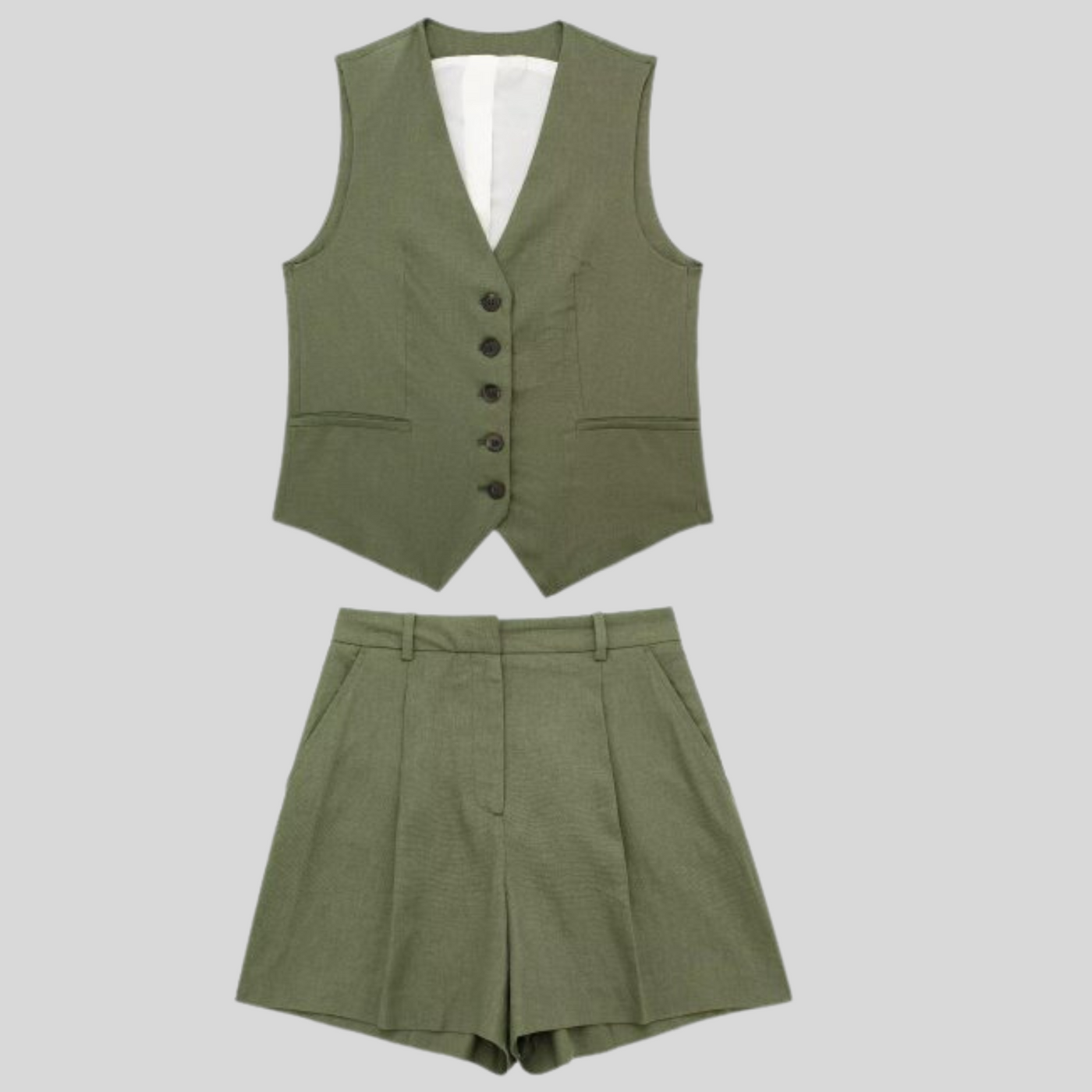 Eliza | Mouwloze Blazer met V-hals en Korte Broek