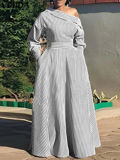 Julia |  Elegante Gestreepte Maxi Jurk