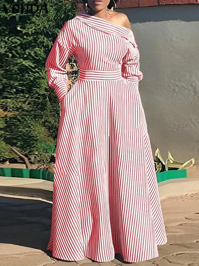 Julia |  Elegante Gestreepte Maxi Jurk