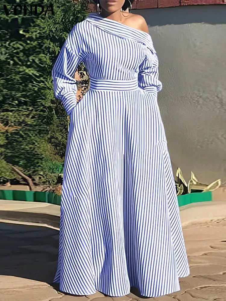 Julia |  Elegante Gestreepte Maxi Jurk
