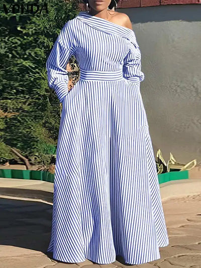 Julia |  Elegante Gestreepte Maxi Jurk