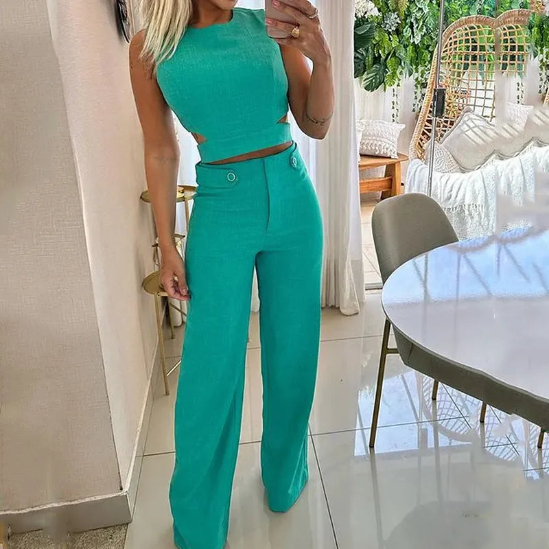 Jhara | Stijlvolle top en lange broek