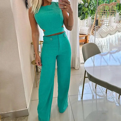 Jhara | Stijlvolle top en lange broek