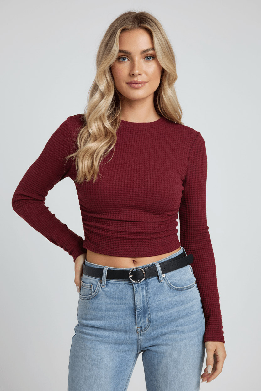 Zylia | Cropped Sweatshirt Dames met Hoge Hals in Wafelgebreide Textuur 1