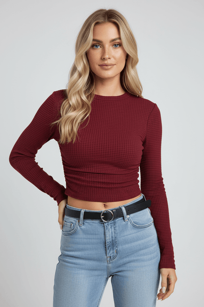 Zylia | Cropped Sweatshirt Dames met Hoge Hals in Wafelgebreide Textuur 1