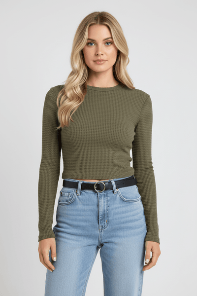 Zylia | Cropped Sweatshirt Dames met Hoge Hals in Wafelgebreide Textuur 2