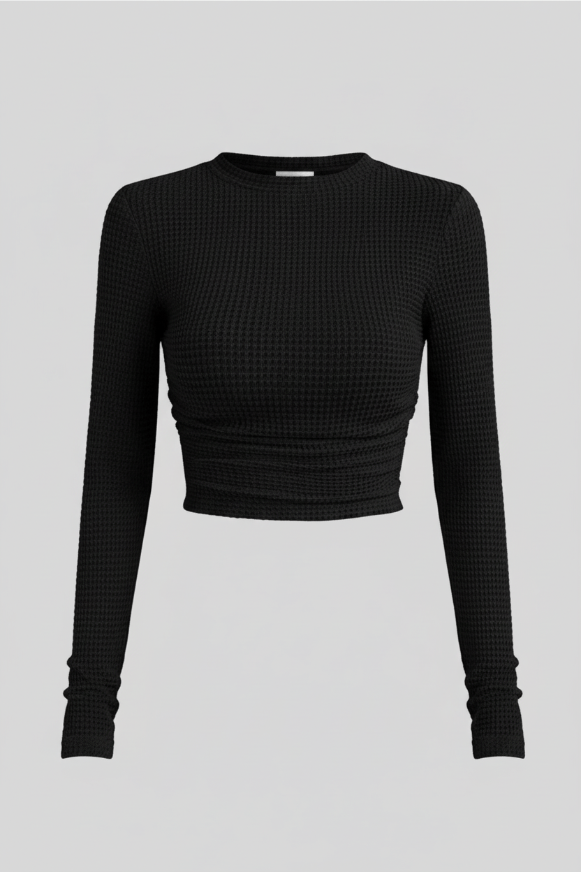 Zylia | Cropped Sweatshirt Dames met Hoge Hals in Wafelgebreide Textuur 6