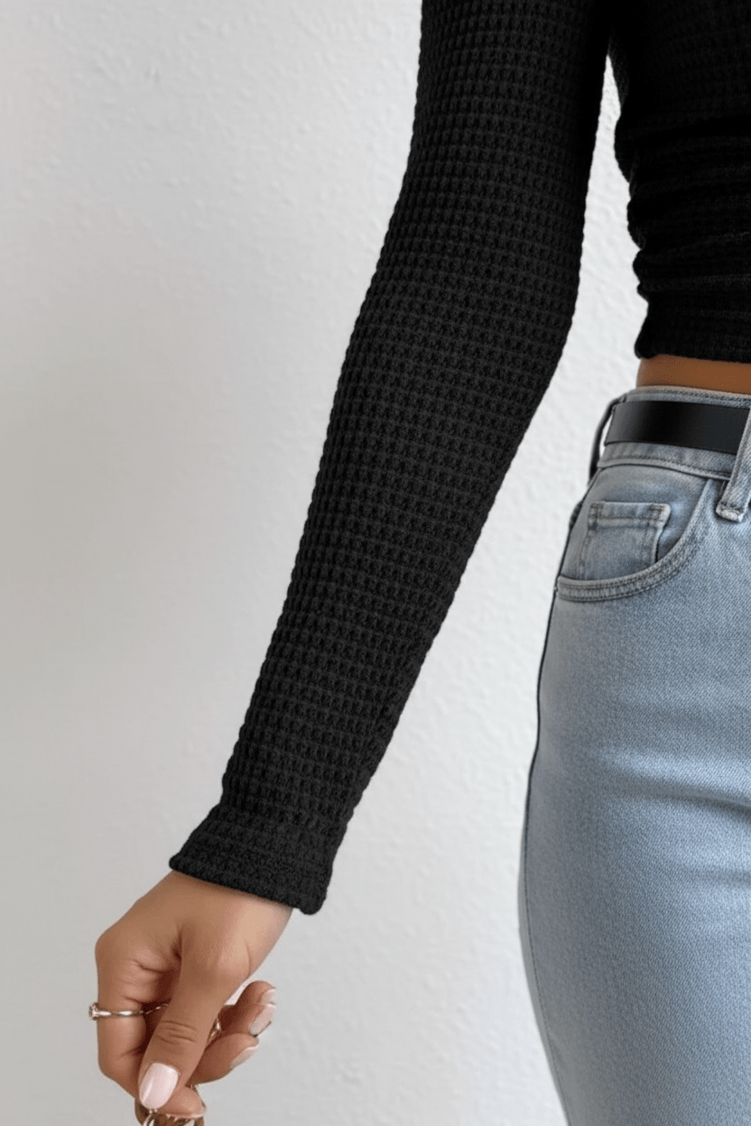 Zylia | Cropped Sweatshirt Dames met Hoge Hals in Wafelgebreide Textuur 8