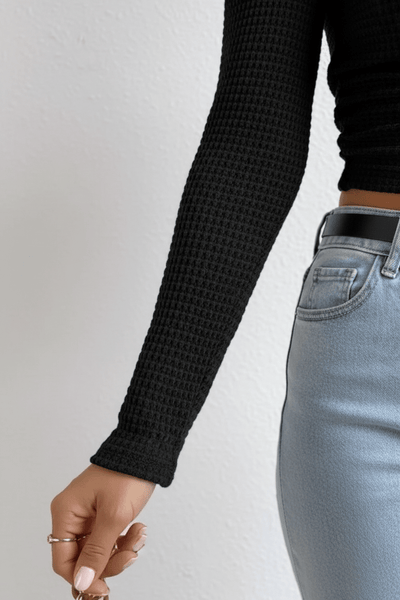 Zylia | Cropped Sweatshirt Dames met Hoge Hals in Wafelgebreide Textuur 8