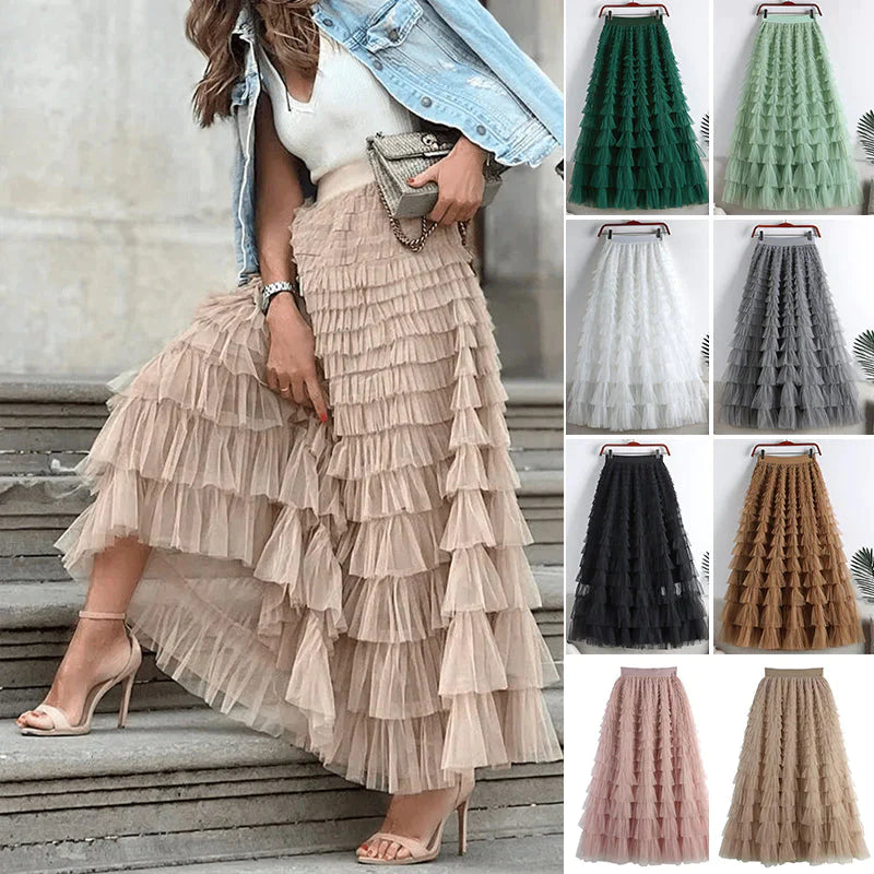 Tule maxirok met elastische tailleband