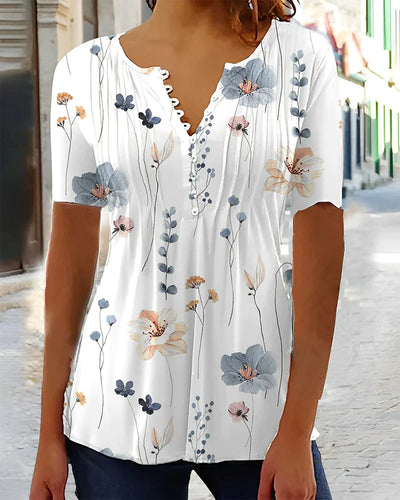 Blouse met korte mouwen en V-hals