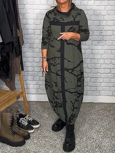 Leanne | Lange mouwen jurk met retro patroon