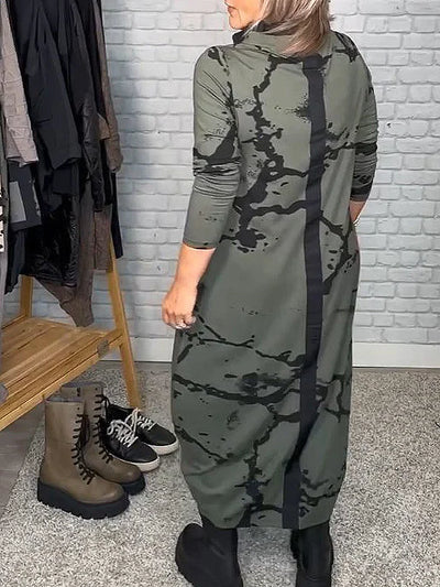 Leanne | Lange mouwen jurk met retro patroon