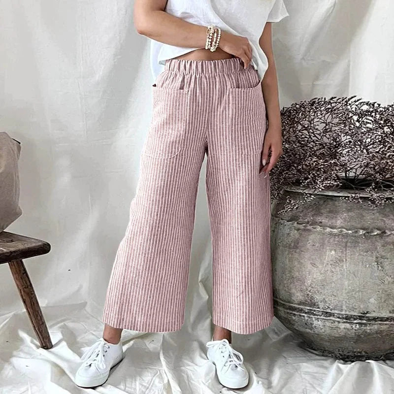 WUWUSKY Damesbroek 3/4 Culotte Lichte Zomerbroek met Zakken Ademende WUWUSKY Damesbroek 3/4 Culotte Lichte Zomerbroek met Zakken Ademende
