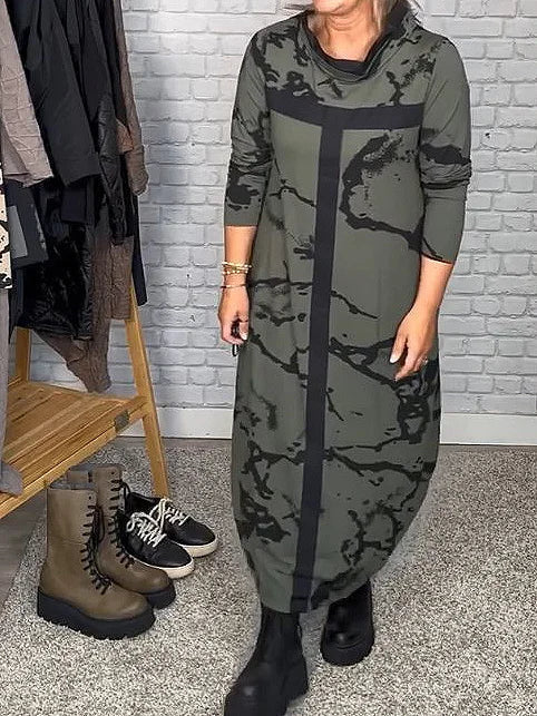 Leanne | Lange mouwen jurk met retro patroon