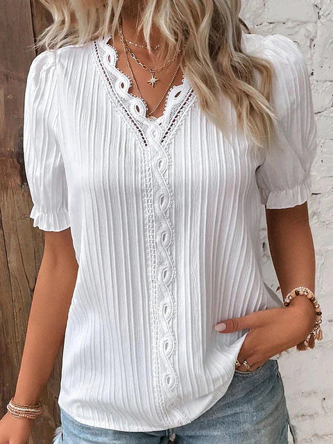 Kanten blouse met korte mouwen