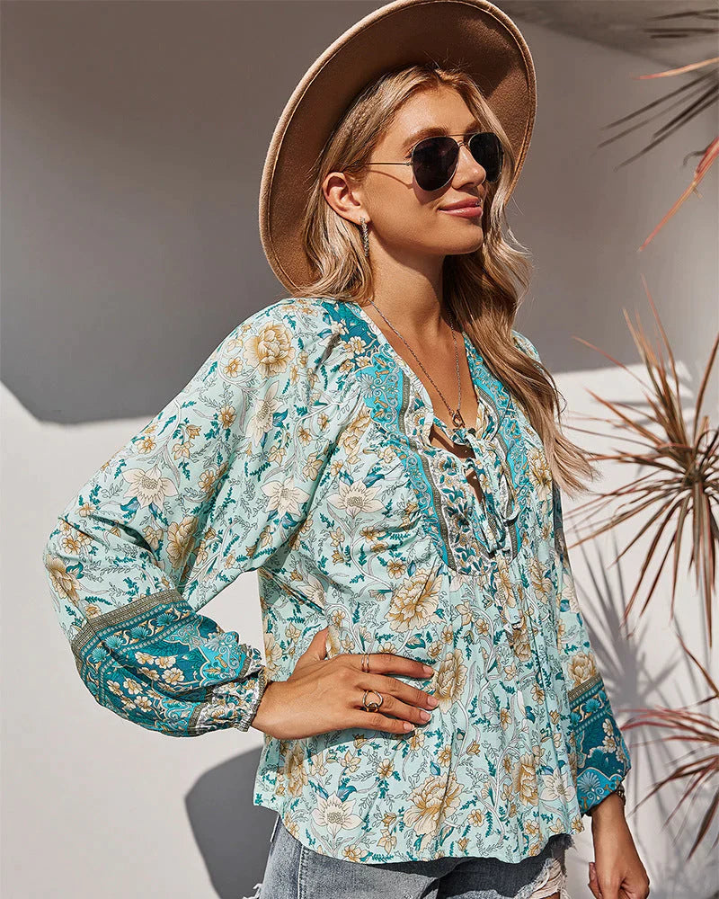 SANA | VINTAGE ZOMERBLOUSE MET LANGE MOUWEN