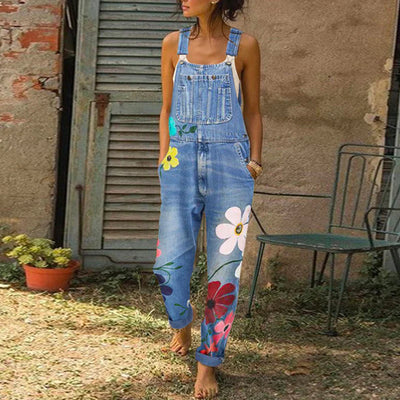 Sarah™ | Stijlvolle denim jumpsuit met bloemenpatroon