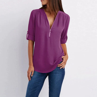 Vera | Klassieke damesblouse met V-hals en rits