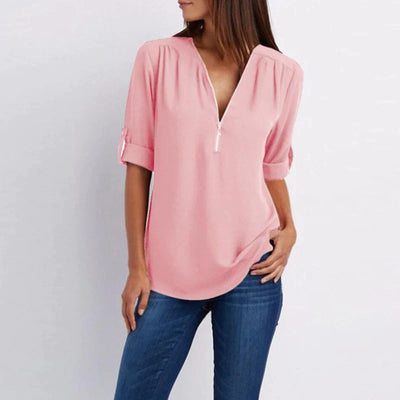 Vera | Klassieke damesblouse met V-hals en rits