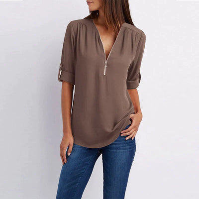 Vera | Klassieke damesblouse met V-hals en rits