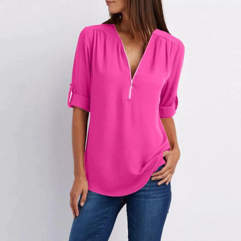 Vera | Klassieke damesblouse met V-hals en rits