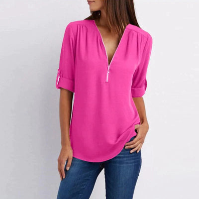 Vera | Klassieke damesblouse met V-hals en rits