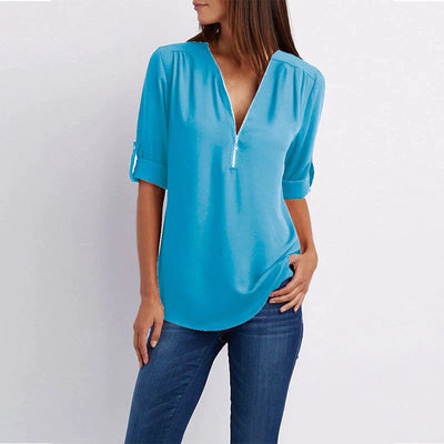 Vera | Klassieke damesblouse met V-hals en rits