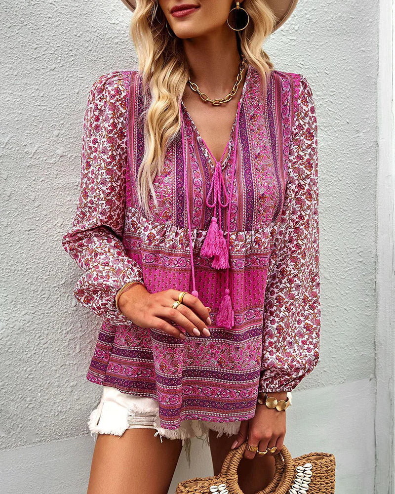 Tiaska | Casual Boho V-Hals Top