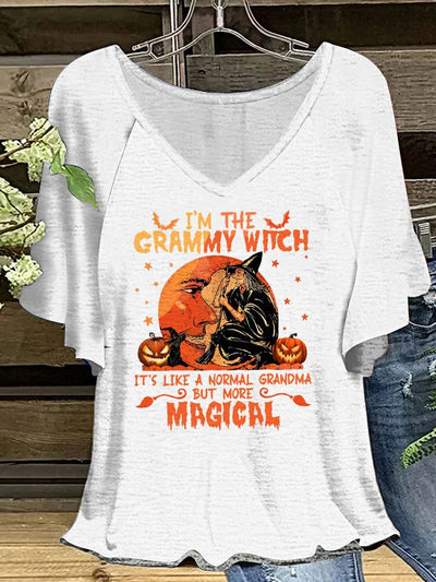 Halloween Grammy Witch T-shirt met V-hals